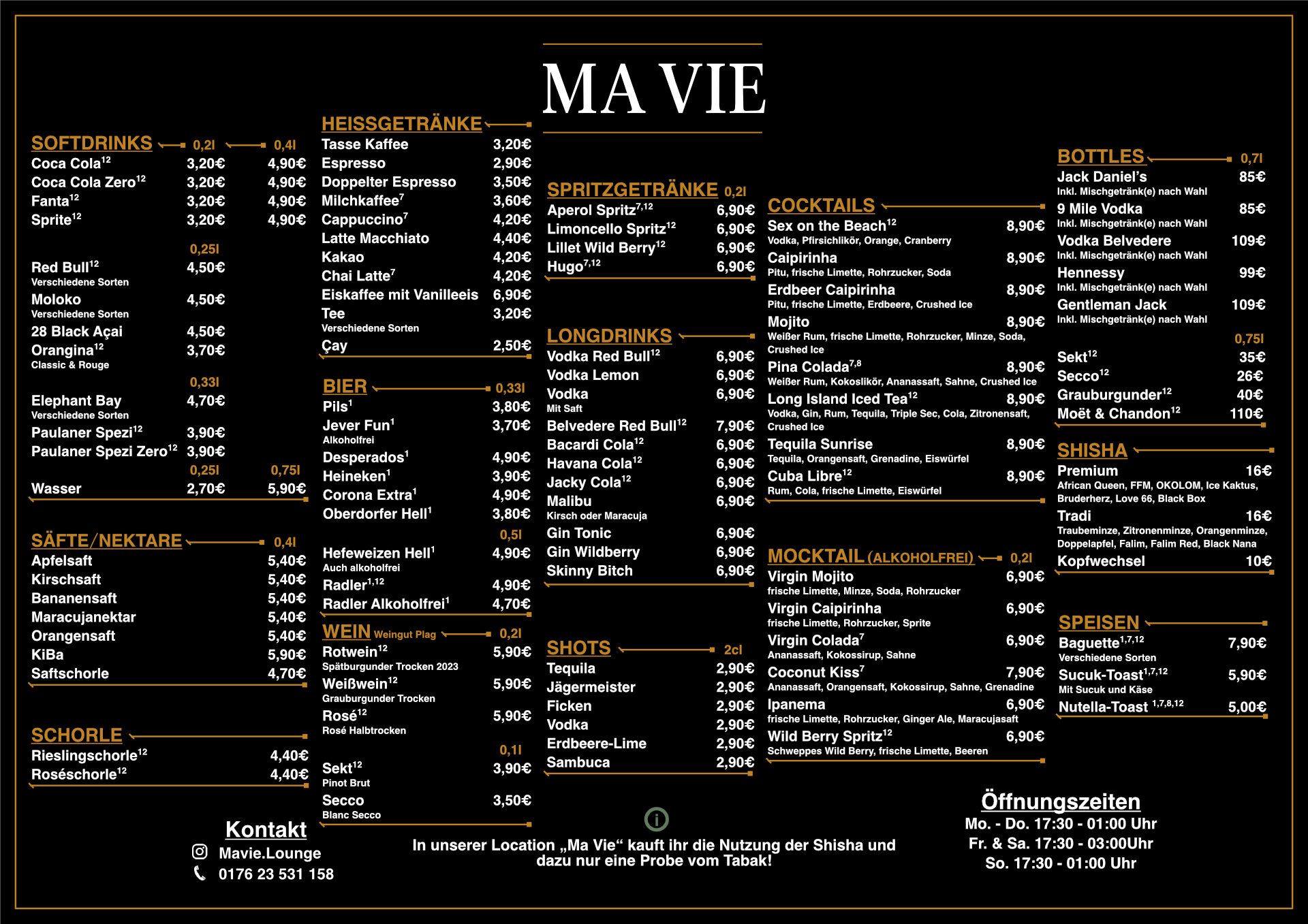 MA VIE – Galerie der Speisekarte