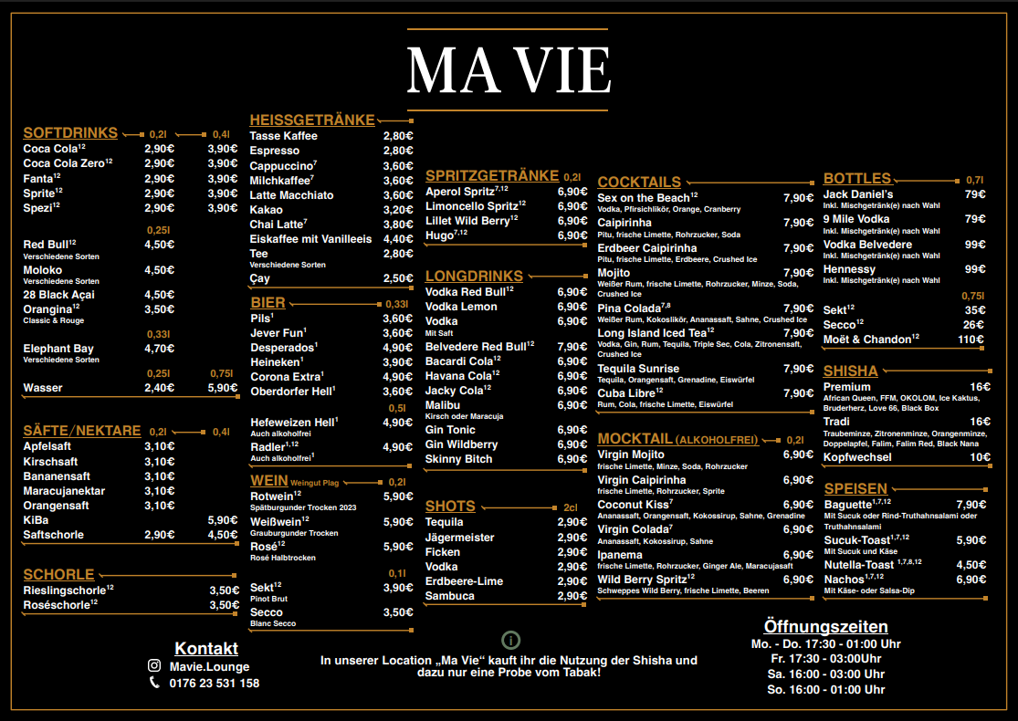 MA VIE – Galerie der Speisekarte